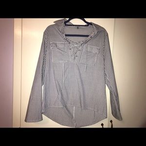 Striped lace-up long sleeve blouse